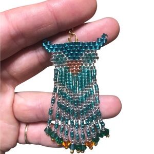 Teal Beaded Owl Fringe Earrings